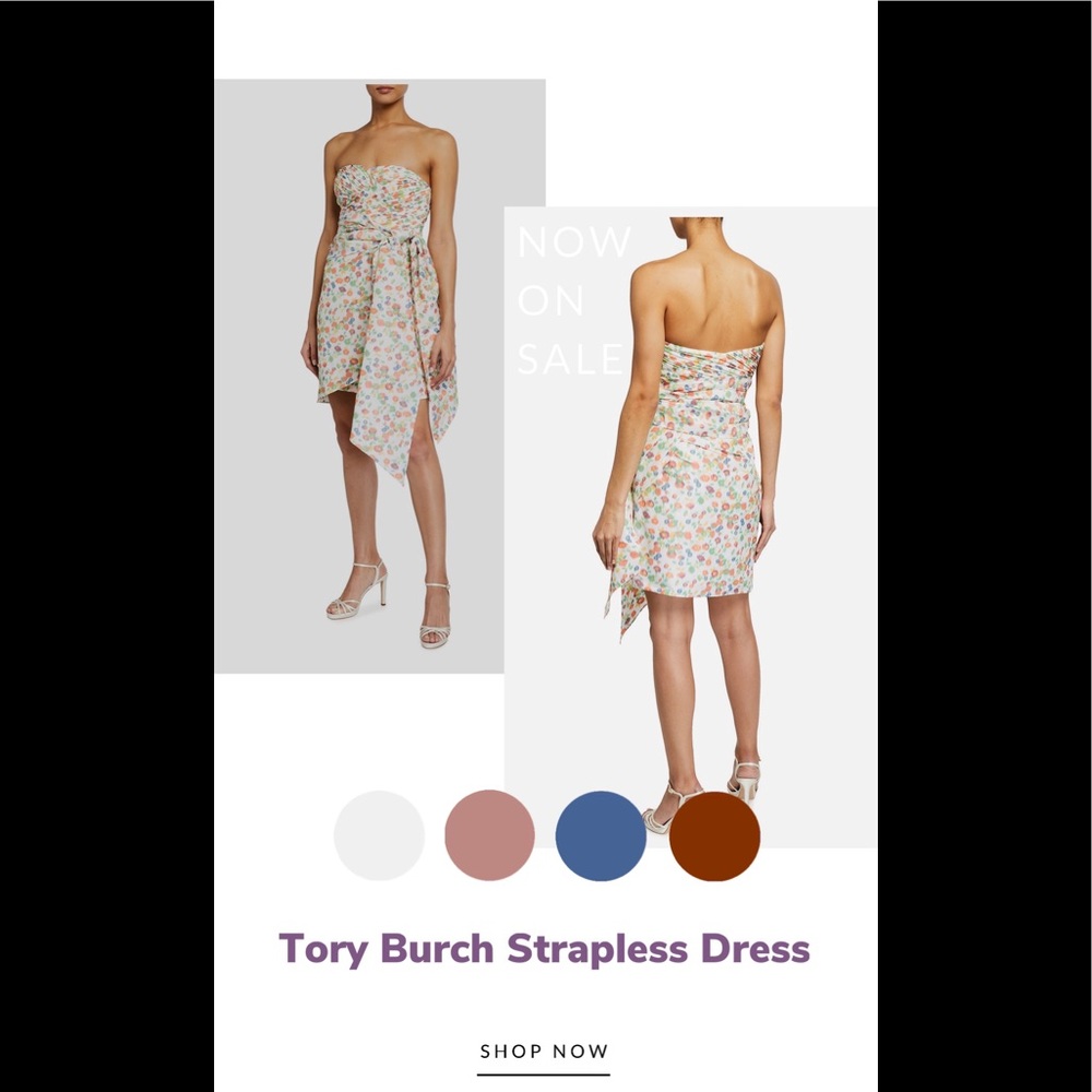 Tory Burch Printed Tafetta Draped Strapless Dress
